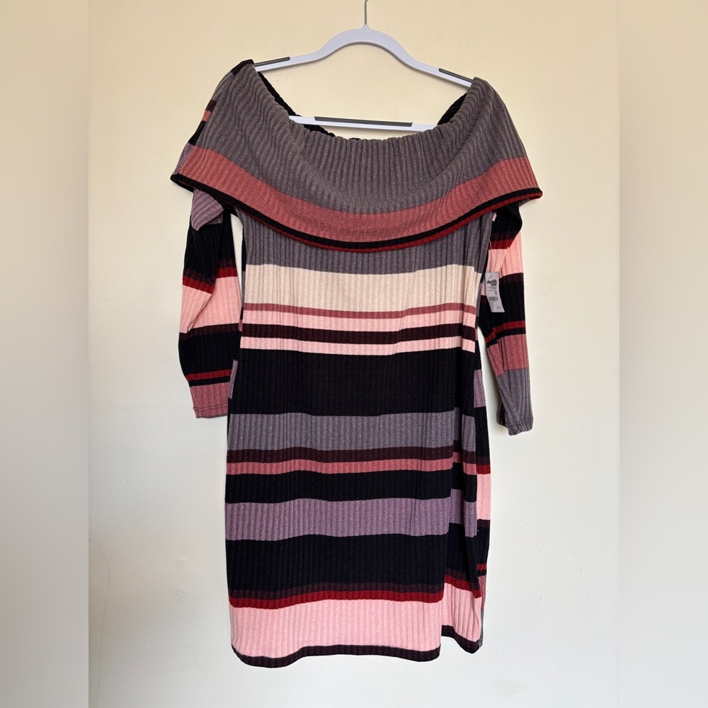 Vintage Charlotte Russe 2X Cold Shoulder Striped Bodycon Sweater Dress USA Made